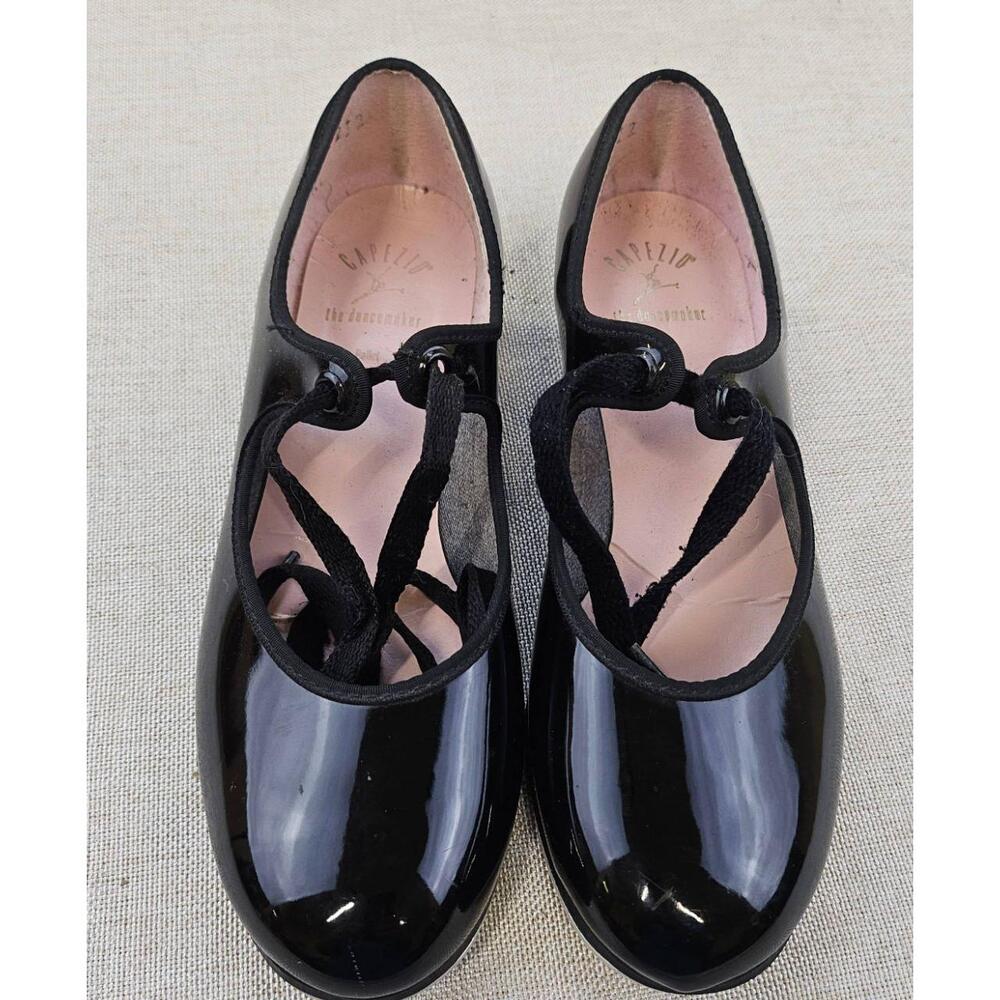 Vintage Capezio Tap Shoes Mary Jane Black Patent Finish Dancewear 3800 Kids 3.5